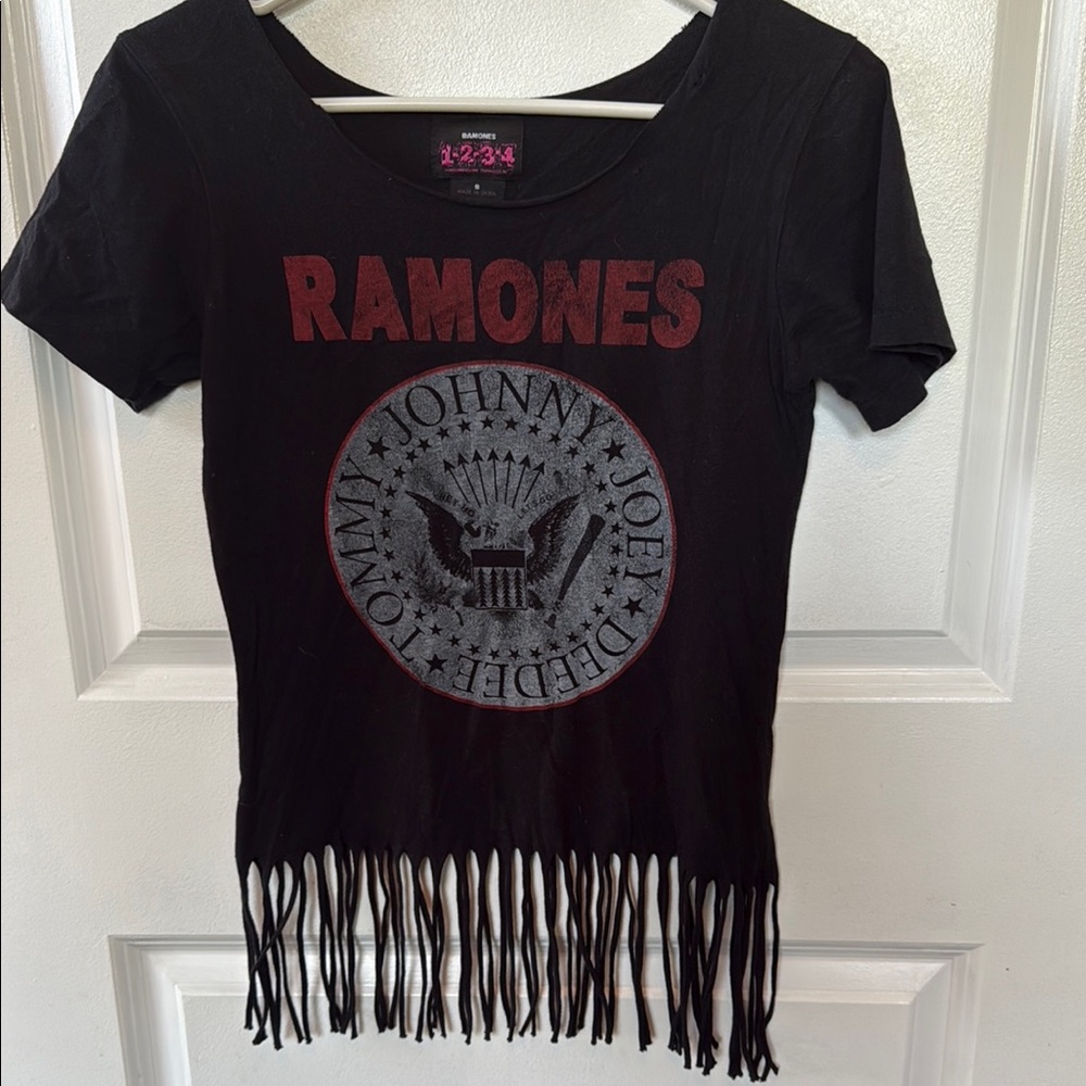 90s black Ramones fringe T-Shirt S